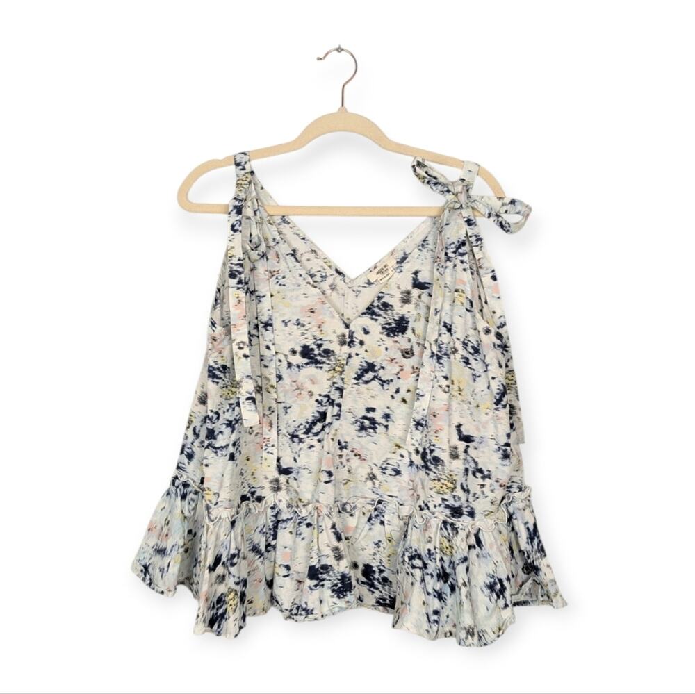 Jason Wu Ruffle Top 10 White Blue Blurred Magnolia Sleeveless Floral